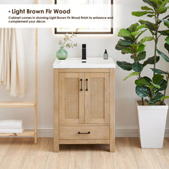 Altair Bondi 24" Single Bathroom Vanity in Light Brown with White Ceramic Drop-in Sink