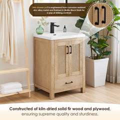 Altair Bondi 24" Single Bathroom Vanity in Light Brown with White Ceramic Drop-in Sink