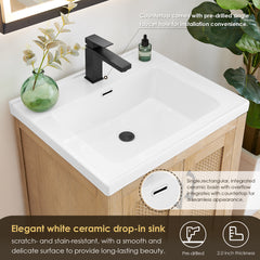 Altair Bondi 24" Single Bathroom Vanity in Light Brown with White Ceramic Drop-in Sink