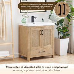 Altair Bondi 30" Single Bathroom Vanity in Light Brown with White Artificial Drop-in Sink