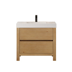 Altair Cascadia 36" Single Bathroom Vanity in Weathered Fir with White Artificial Stone Integrated Sink - Without Mirror