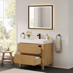 Altair Cascadia 36" Single Bathroom Vanity in Weathered Fir with White Artificial Stone Integrated Sink