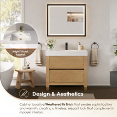 Altair Cascadia 36" Single Bathroom Vanity in Weathered Fir with White Artificial Stone Integrated Sink