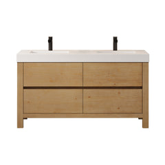 Altair Cascadia 60" Double Bathroom Vanity in Weathered Fir with White Artificial Stone Integrated Sink - Without Mirror
