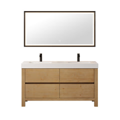 Altair Cascadia 60" Double Bathroom Vanity in Weathered Fir with White Artificial Stone Integrated Sink