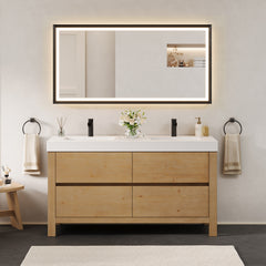 Altair Cascadia 60" Double Bathroom Vanity in Weathered Fir with White Artificial Stone Integrated Sink