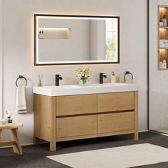 Altair Cascadia 60" Double Bathroom Vanity in Weathered Fir with White Artificial Stone Integrated Sink