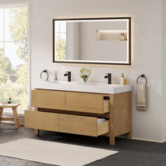 Altair Cascadia 60" Double Bathroom Vanity in Weathered Fir with White Artificial Stone Integrated Sink