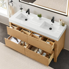 Altair Cascadia 60" Double Bathroom Vanity in Weathered Fir with White Artificial Stone Integrated Sink