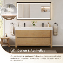 Altair Cascadia 60" Double Bathroom Vanity in Weathered Fir with White Artificial Stone Integrated Sink