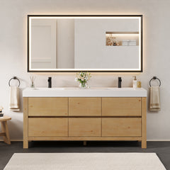 Altair Cascadia 72" Double Bathroom Vanity in Weathered Fir with White Artificial Stone Integrated Sink