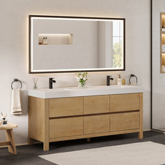 Altair Cascadia 72" Double Bathroom Vanity in Weathered Fir with White Artificial Stone Integrated Sink