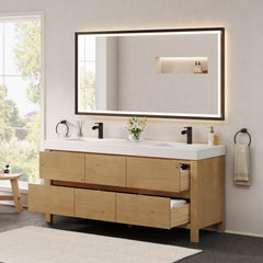 Altair Cascadia 72" Double Bathroom Vanity in Weathered Fir with White Artificial Stone Integrated Sink