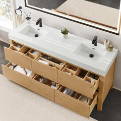 Altair Cascadia 72" Double Bathroom Vanity in Weathered Fir with White Artificial Stone Integrated Sink