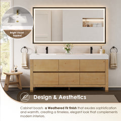 Altair Cascadia 72" Double Bathroom Vanity in Weathered Fir with White Artificial Stone Integrated Sink