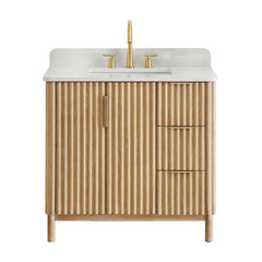 Altair Sierra 36" Single Bathroom Vanity in Washed Light Brown with Grain White Engineered Stone Countertop - Without Mirror