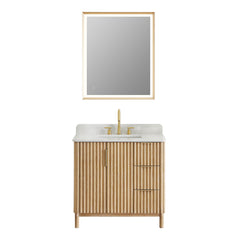 Altair Sierra 36" Single Bathroom Vanity in Washed Light Brown with Grain White Engineered Stone Countertop