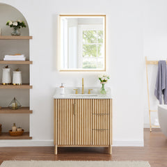 Altair Sierra 36" Single Bathroom Vanity in Washed Light Brown with Grain White Engineered Stone Countertop
