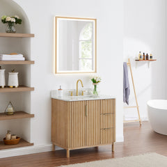 Altair Sierra 36" Single Bathroom Vanity in Washed Light Brown with Grain White Engineered Stone Countertop