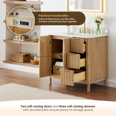 Altair Sierra 36" Single Bathroom Vanity in Washed Light Brown with Grain White Engineered Stone Countertop