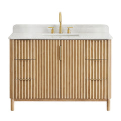 Altair Sierra 48" Single Bathroom Vanity in Washed Light Brown with Grain White Engineered Stone Countertop - Without Mirror