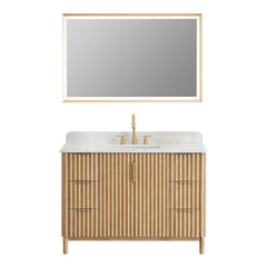 Altair Sierra 48" Single Bathroom Vanity in Washed Light Brown with Grain White Engineered Stone Countertop