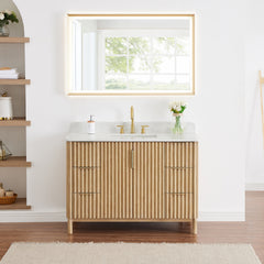 Altair Sierra 48" Single Bathroom Vanity in Washed Light Brown with Grain White Engineered Stone Countertop