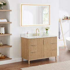 Altair Sierra 48" Single Bathroom Vanity in Washed Light Brown with Grain White Engineered Stone Countertop