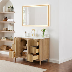 Altair Sierra 48" Single Bathroom Vanity in Washed Light Brown with Grain White Engineered Stone Countertop