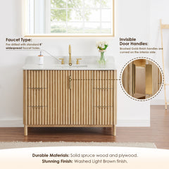 Altair Sierra 48" Single Bathroom Vanity in Washed Light Brown with Grain White Engineered Stone Countertop