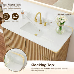 Altair Sierra 48" Single Bathroom Vanity in Washed Light Brown with Grain White Engineered Stone Countertop
