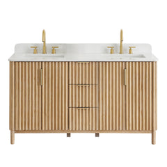 Altair Sierra 60" Double Bathroom Vanity in Washed Light Brown with Grain White Engineered Stone Countertop - Without Mirror