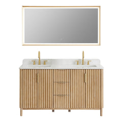 Altair Sierra 60" Double Bathroom Vanity in Washed Light Brown with Grain White Engineered Stone Countertop