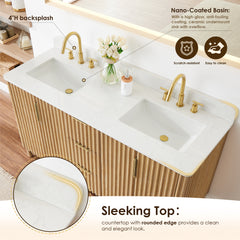 Altair Sierra 60" Double Bathroom Vanity in Washed Light Brown with Grain White Engineered Stone Countertop