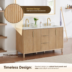 Altair Sierra 60" Double Bathroom Vanity in Washed Light Brown with Grain White Engineered Stone Countertop