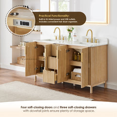 Altair Sierra 60" Double Bathroom Vanity in Washed Light Brown with Grain White Engineered Stone Countertop