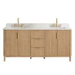 Altair Sierra 72" Double Bathroom Vanity in Washed Light Brown with Grain White Engineered Stone Countertop - Without Mirror