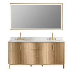 Altair Sierra 72" Double Bathroom Vanity in Washed Light Brown with Grain White Engineered Stone Countertop