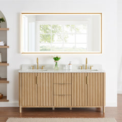 Altair Sierra 72" Double Bathroom Vanity in Washed Light Brown with Grain White Engineered Stone Countertop