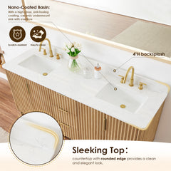 Altair Sierra 72" Double Bathroom Vanity in Washed Light Brown with Grain White Engineered Stone Countertop