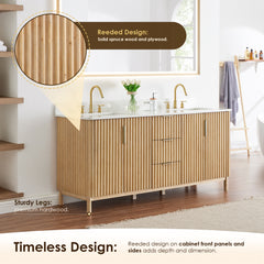 Altair Sierra 72" Double Bathroom Vanity in Washed Light Brown with Grain White Engineered Stone Countertop