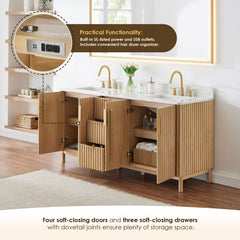 Altair Sierra 72" Double Bathroom Vanity in Washed Light Brown with Grain White Engineered Stone Countertop
