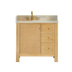 Altair Cedar 36" Single Bathroom Vanity in Natural Wood with Grain White Engineered Stone Countertop - Without Mirror