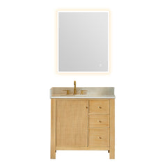 Altair Cedar 36" Single Bathroom Vanity in Natural Wood with Grain White Engineered Stone Countertop