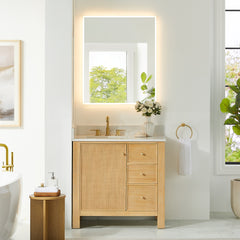 Altair Cedar 36" Single Bathroom Vanity in Natural Wood with Grain White Engineered Stone Countertop
