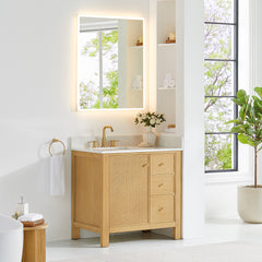 Altair Cedar 36" Single Bathroom Vanity in Natural Wood with Grain White Engineered Stone Countertop