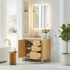 Altair Cedar 36" Single Bathroom Vanity in Natural Wood with Grain White Engineered Stone Countertop