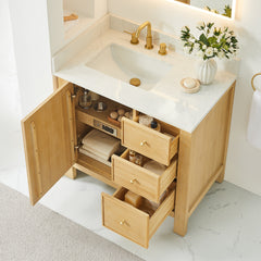 Altair Cedar 36" Single Bathroom Vanity in Natural Wood with Grain White Engineered Stone Countertop