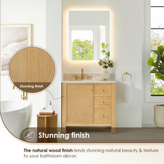 Altair Cedar 36" Single Bathroom Vanity in Natural Wood with Grain White Engineered Stone Countertop