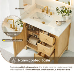 Altair Cedar 36" Single Bathroom Vanity in Natural Wood with Grain White Engineered Stone Countertop
